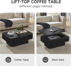 Lift Top Coffee Table for Living Room, Rectangle Handmade Solid Wood Strips - Image 7