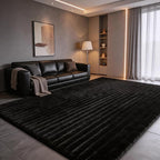 Black Rabbit Striped Plush Rug 8'x10', Fluffy Shaggy Area Rug - Image 4