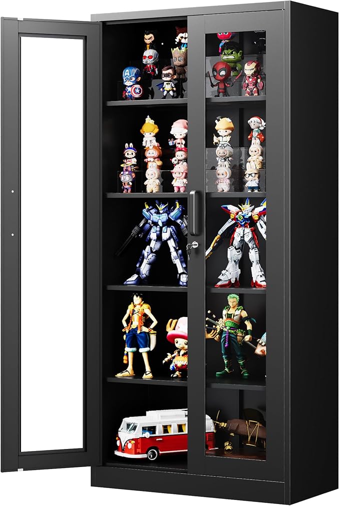 PEUKC Display Cabinet with Glass Doors, 71 Inches Metal Display Case with 4 - Image 3