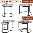 aboxoo Nesting Coffee Table Grey Glass Table Set of 2, Small Round Glass - Image 6