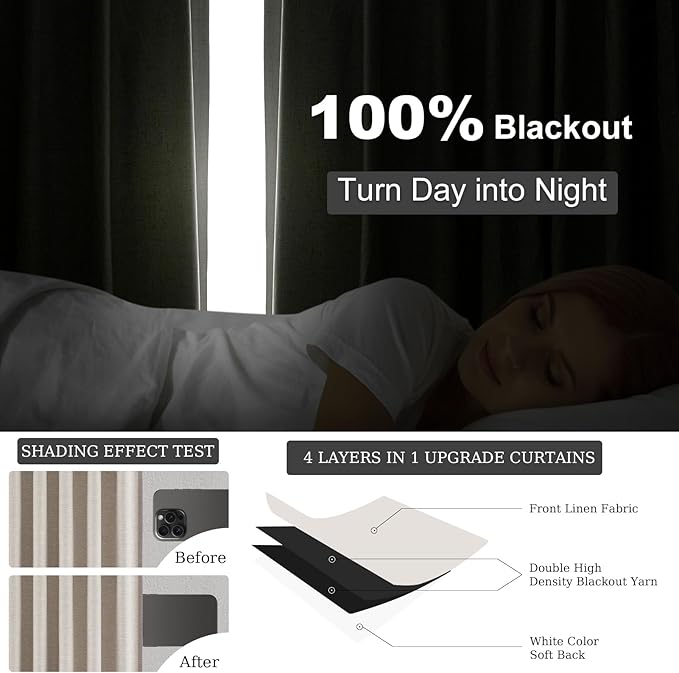 Topfinel 100 Inch Long Black Out Burlap Custom Curtains, Natural Linen Tweed - Image 5