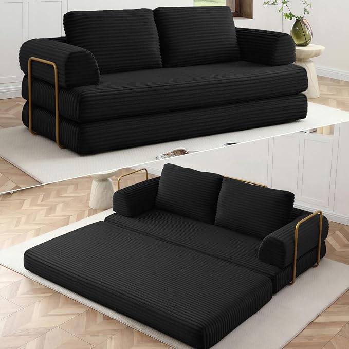 HANXIN 80 Inch Convertible Sleeper Sofa Bed, High Back Plush Corduroy Folding by HANXIN