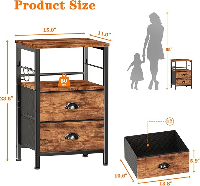 Furologee Night Stand Set of 2, Nightstand - Image 3