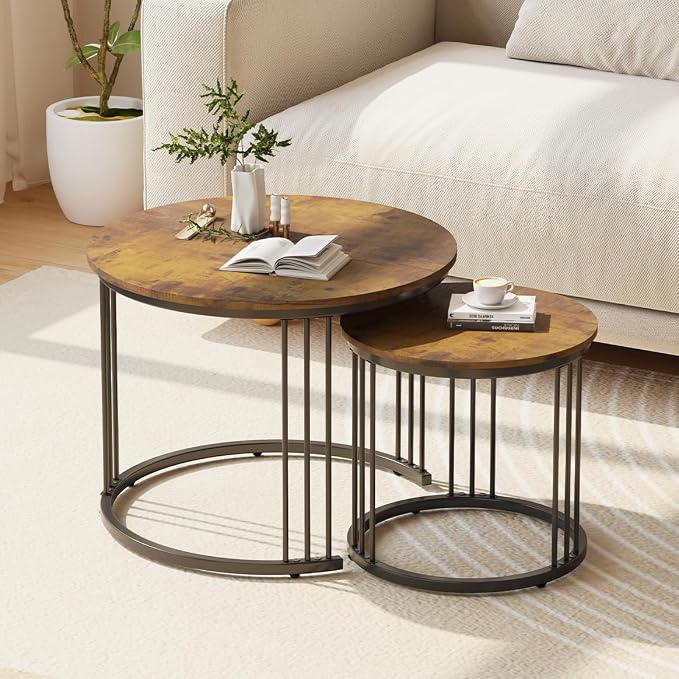 Garden 4 you Nesting Coffee Table, 23.6" Round Coffee Table Set of 2, Wooden by Garden4you