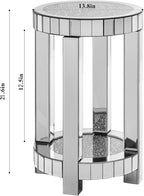 Mirrored Round End Table with Crystal, 2-Layer Modern Small Sofa Table with - Image 2