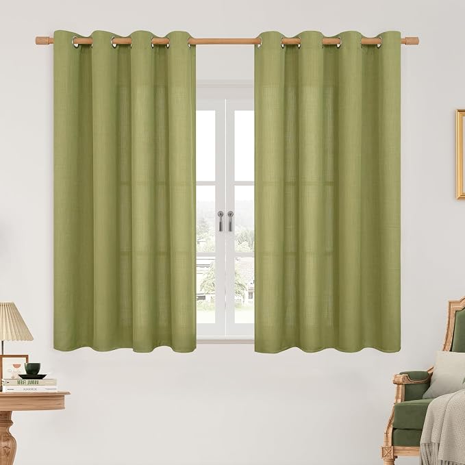 Moss Green Short Linen Curtains 45 inch by LAMIT