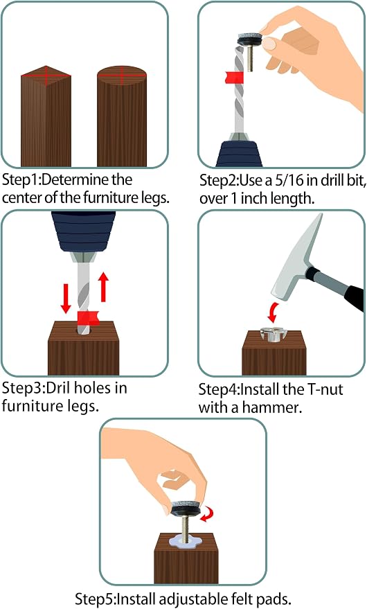 HUAYY 12 Pack Adjustable Furniture Leveling Feet, 1/4-20 Threaded Stem - Image 5