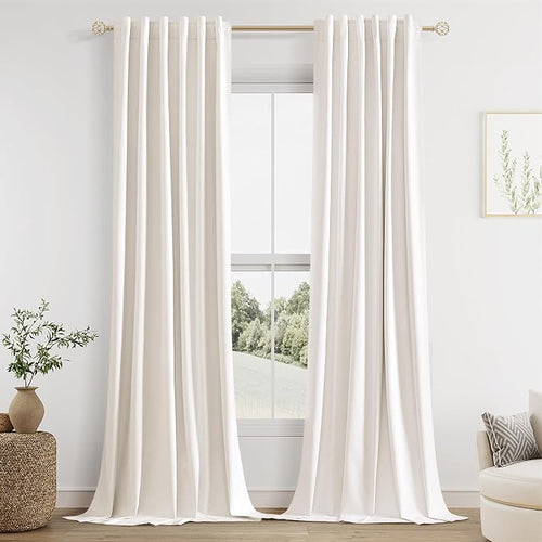 100% Blackout Linen Curtains 112 Inch Long by 52 Inch Wide 2 Panels Set by Guken