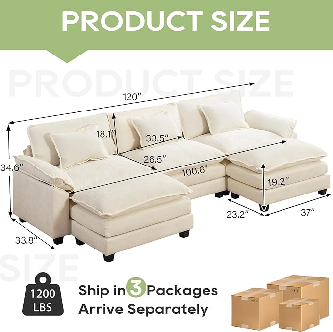Oprisen 120" Modular Sectional Sofa, Comfy Cloud Couch Sectional Sofa - Image 2