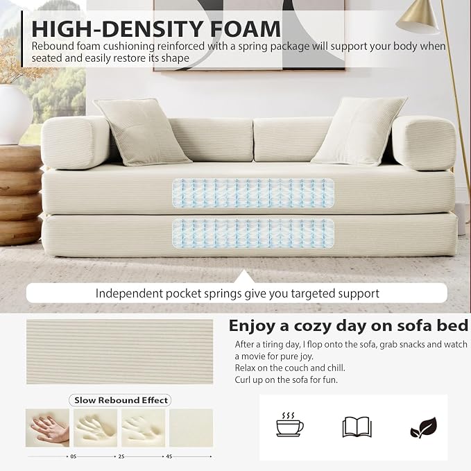 HANXIN 78 Inch Convertible Sleeper Sofa Bed, Folding Floor Mattress Couch - Image 4