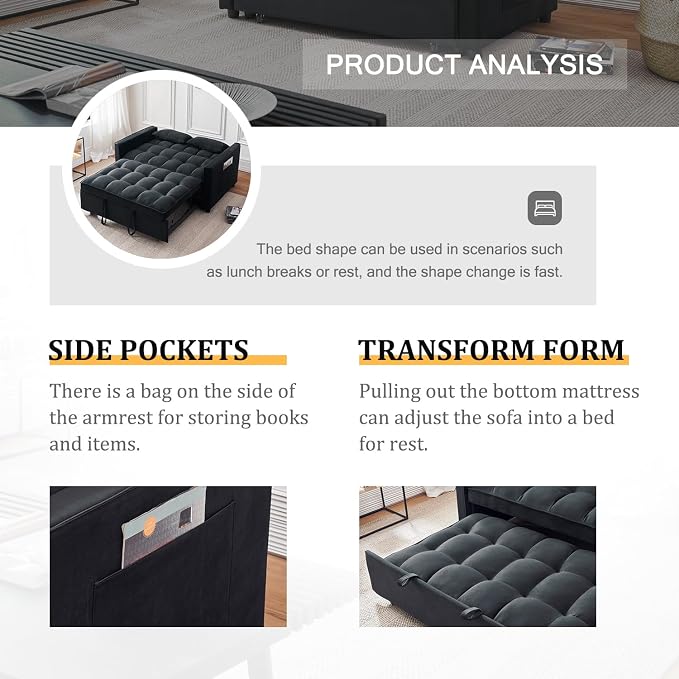 Futon Sofa Bed, Modern 3 in 1 Convertible Sleeper Sofa, Pull Out Couch Bed - Image 5