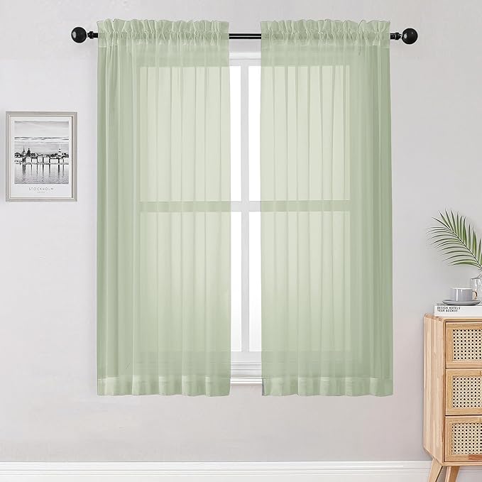 Sheer Curtains 63 inch Length 2 Panels Set, Rod Pocket Voile Fimly Sheer Drapes by OWENIE
