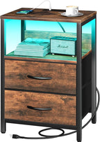 Yoobure Nightstand with Charging Station, LED Night Stand with Fabric Drawers by Yoobure