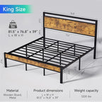 King Metal Bed Frame with Wooden Headboard and Footboard, Heavy Duty Platform - Image 2