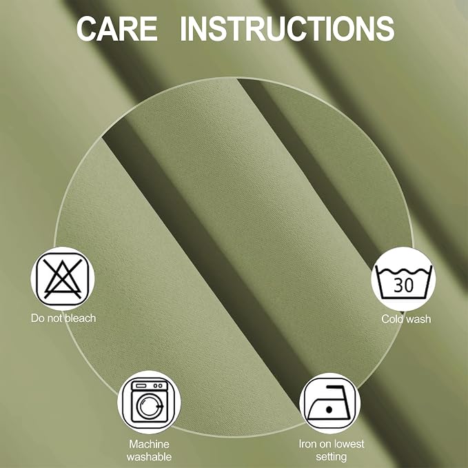 Blackout Curtains 52 x 90 inches Long Sage Green Curtains Set of 2 Panels - Image 4