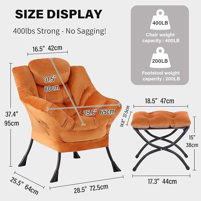 Tiita Lazy Chair with Ottoman, Comfy Leisure Sofa Reading Chair with Footrest - Image 2