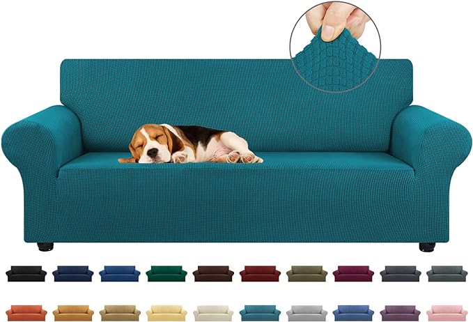 Stretch Couch Covers for Sofa, 3 Cushion Couch Slipcover, Peacock Blue by KEKUOU