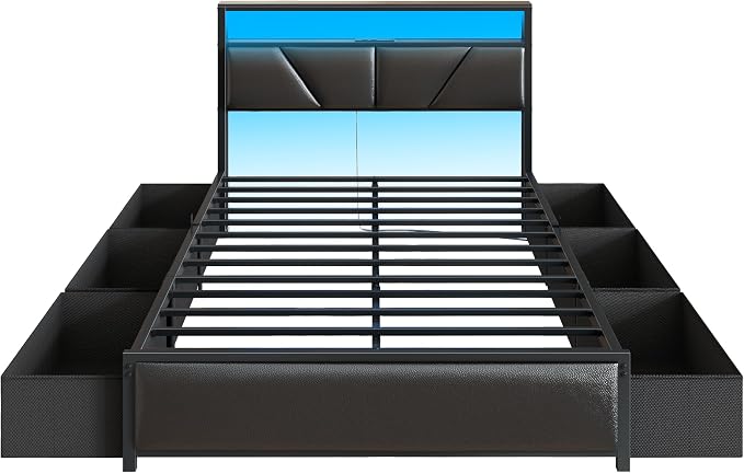 OURPIC Full Size Bed Frame, 2-Tier Storage Headboard & 6 Fabric Drawers - Image 9