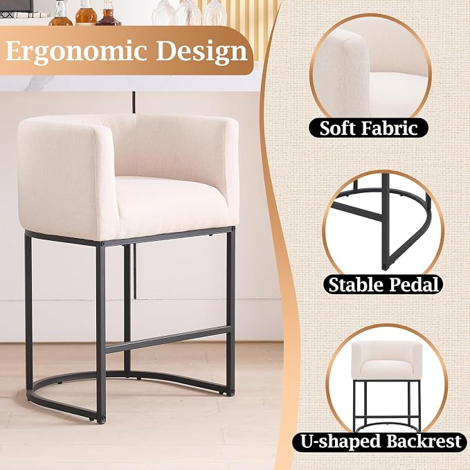 ClinQ 26" H Counter Height Bar Stools Set of 2, Modern Barrel Counter Stools - Image 3