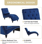 Chaise Lounge Indoor, Velvet Upholstered Lounge Chair Button-Tufted Armless - Image 4