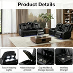 Power Recliner Sofa Set with LED Lights, Includes a Manual Loveseat and a 3 - Image 3