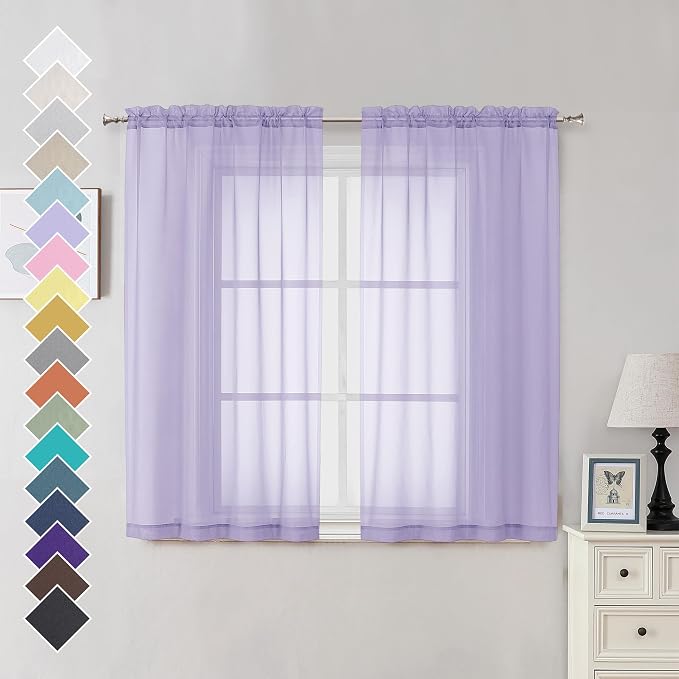 Lavender Sheer Curtains 54 Inches Long 2 Panels by OVZME