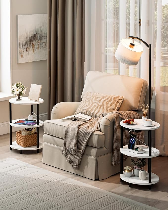Round Side Table with Lamp and USB Ports, 3-Tier Small End Table - Image 6