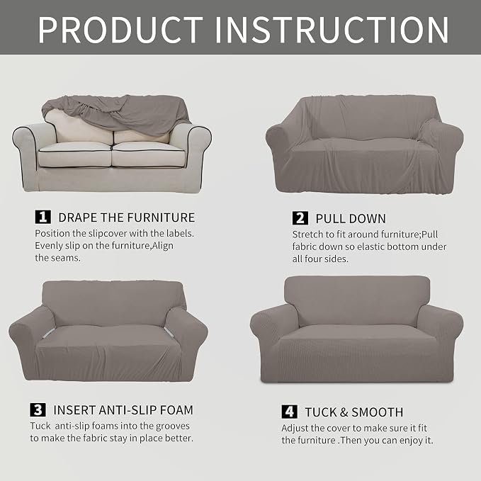 Easy-Going Stretch Loveseat Couch Covers Washable Taupe | 1-Piece Loveseat - Image 8