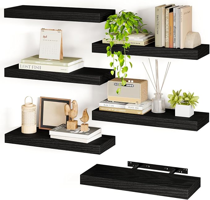 Fixwal Black Shelves, 15.7in Floating Shelves, Farmhouse Shelf Wall Decor by Fixwal