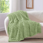 BEDELITE Striped Fleece Throw Blanket, Sage Green, Soft Cozy, Lightweight Warm - Image 2