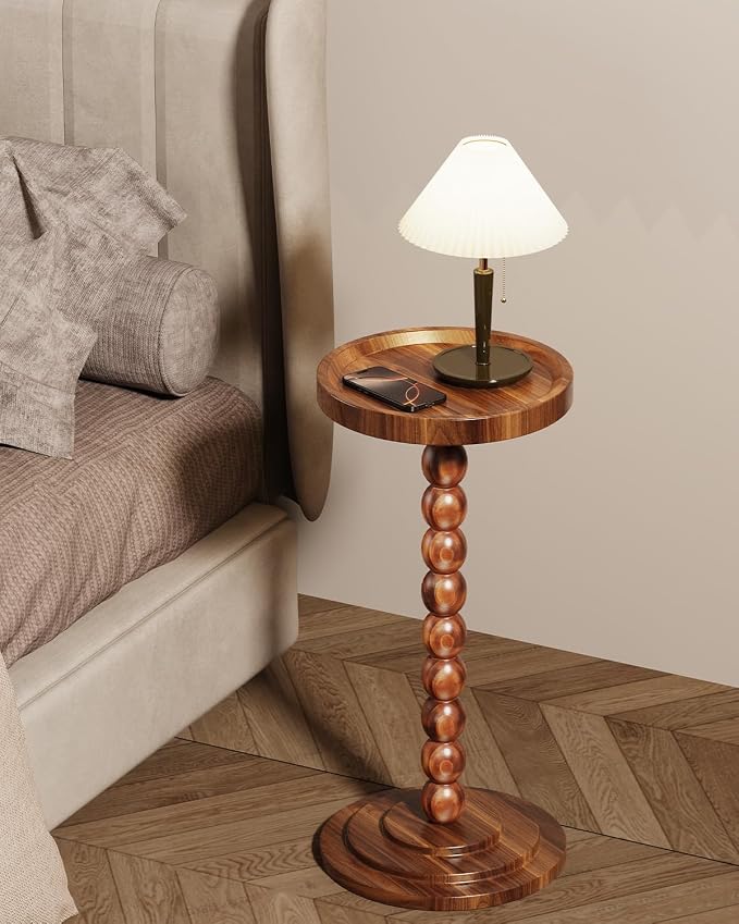 Round Wooden Side Table & Drink Table | Sturdy & Functional Mid-Century Modern - Image 4
