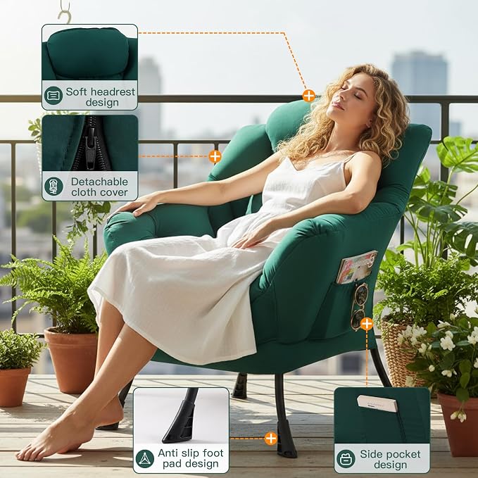 Lazy Chair for Living Room, Large Dark Green Accent Chair - Image 2
