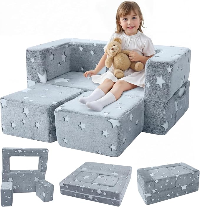 MeMoreCool Modular Kids Play Couch Sofa – Glow-in-the-Dark Star Design by MeMoreCool