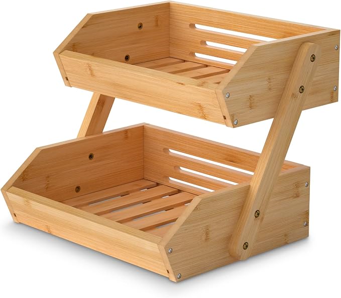 Merysen 2 Tier Fruit Basket For Kitchen- Bamboo Fruit and Vegetable Storage by GaHOMEFAVOR