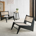 homary Japandi Rattan and Wood Lounge Chairs Mid Century Modern Armless Accent - Image 9