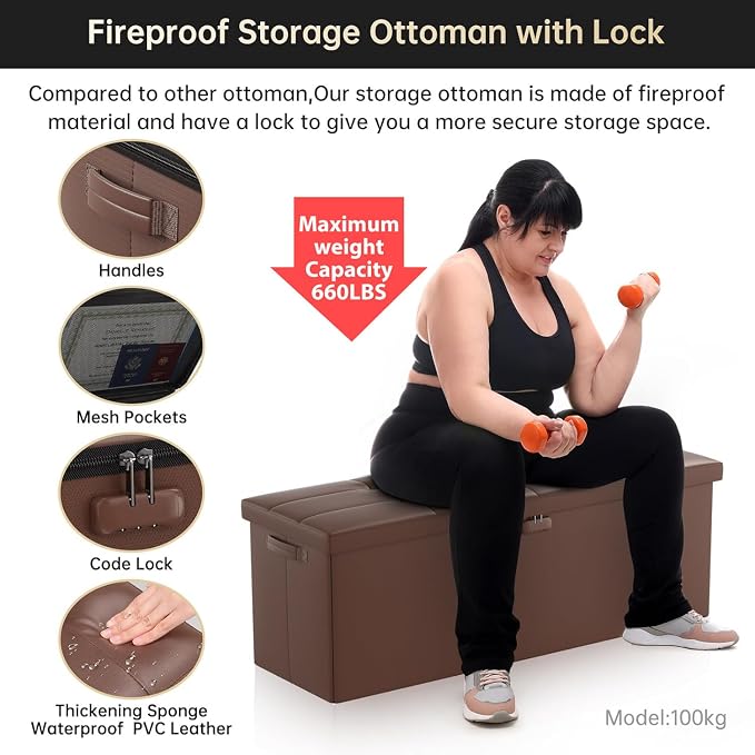 DocSafe Storage Ottoman Bench, Fireproof＆Waterproof Folding Bench - Image 6