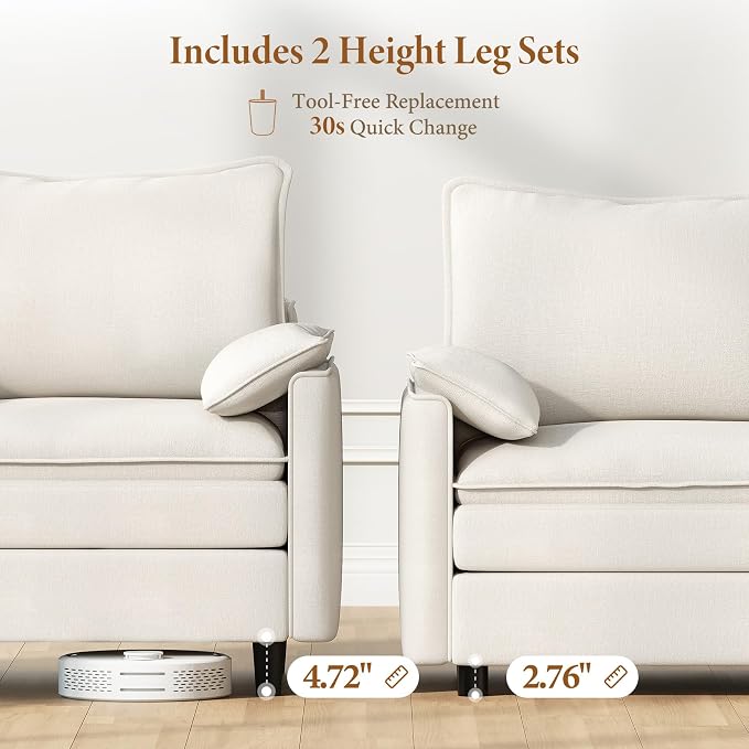 Vesgantti 108" U Shaped Sectional Couch, Comfy Cloud Modular Sectional Sofa - Image 3