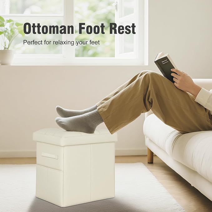 Ottoman with Storage, Slim Tall Foot Rest Stool with Thicker Foam Padded Seat. - Image 3