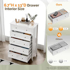 VINGLI White Dresser 5 Drawer Chest of Drawers - Image 4