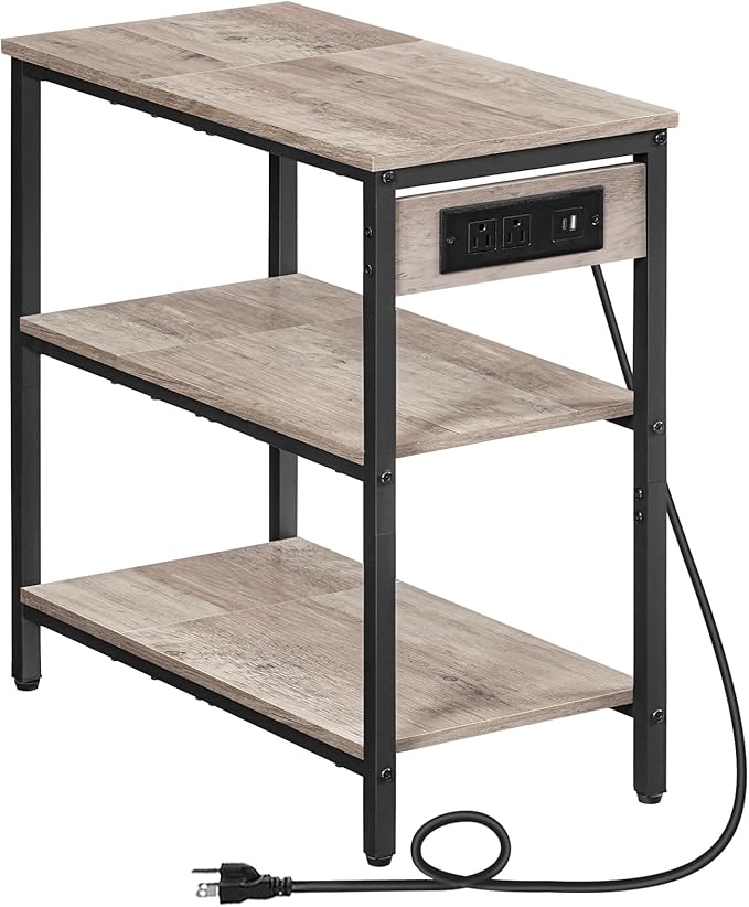 HOOBRO End Table with Charging Station, Simple Rustic Side Table with 3-Tier by HOOBRO