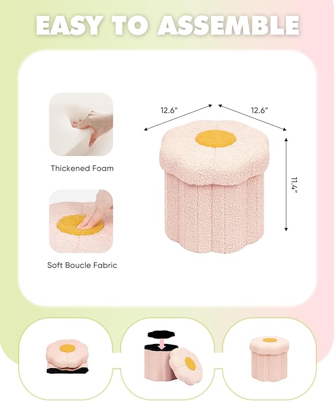 B FSOBEIIALEO Storage Ottoman Foldable, Sunflower Shaped Small Footrest - Image 3