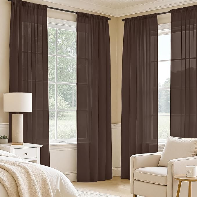 MIULEE Chocolate Sheer Curtains 72 Inches Long 4 Panels 42 x 72 Inches | Light - Image 2