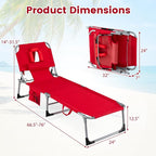 Goplus Tanning Chair, Folding Adjustable Patio Lounger w/Face Arm Holes - Image 3