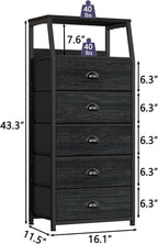 Furnulem Black Dresser with 5 Drawers, Vertical Storage Tower Fabric Dresser - Image 3