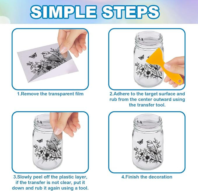 GLOBLELAND 18 Sheets Black and White Flowers Birds Transfer Stickers - Image 3