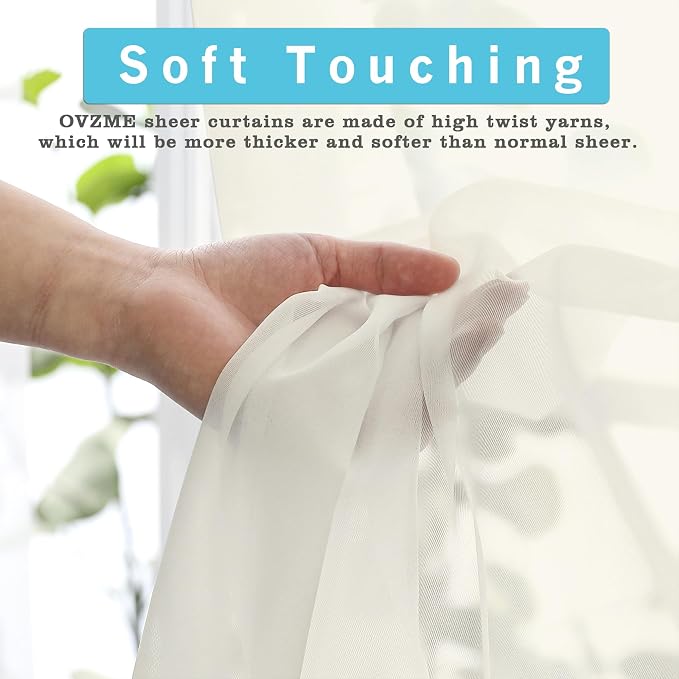 Sheer Ivory Curtains 108" Inch Length 2 Panels Set, Light Filtering Soft Rod - Image 5