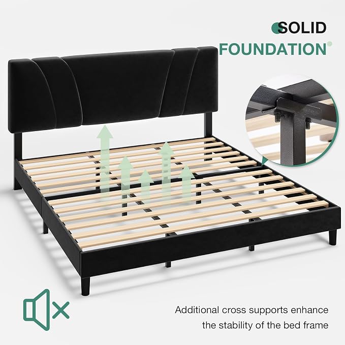 Novilla King Bed Frame and Headboard, King Bed Frame, Velvet Upholstered Bed - Image 8
