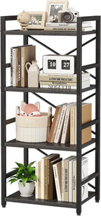 Homeiju Black Bookshelf, 4 Tier Small Bookcase, Book Shelf Organization and by Homeiju