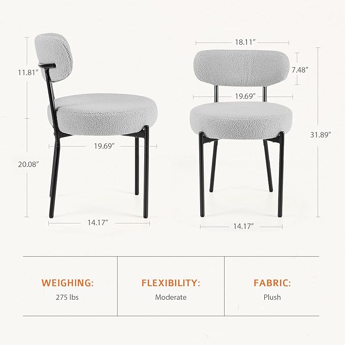 Sweetcrispy Dining Chairs Set of 6, Boucle Upholstered Modern Mid Century Round - Image 2