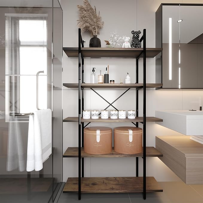5 Tiers Bookshelf Organizer Industrial Shelf, Modern Open Display Storage - Image 3